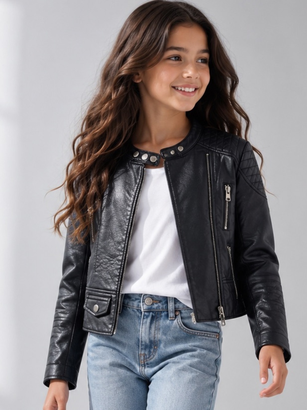 Zara Girls Moto Jacket Black Faux Leather Quilted Size 7/8 Biker Outerwear